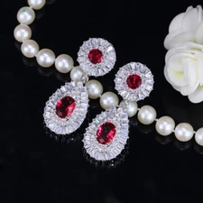 Silver Plated Cubic Zirconia Round Water Drop Dangle Earrings CZ Fashion Jewelry