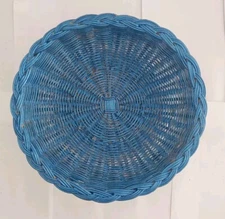 Display Basket Storage Blue Inside 3" Tall 9" Round Woven Natural Outside