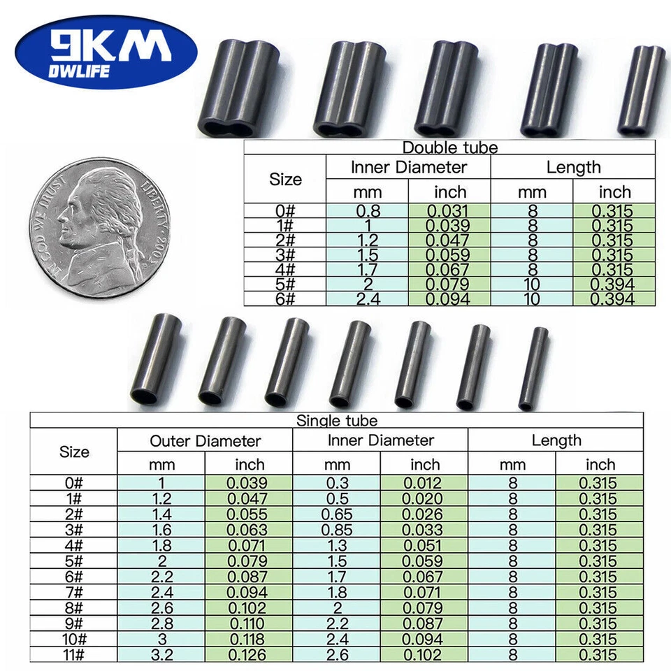 50~200 piezas manguitos de crimpado de cobre de doble barril de pesca accesorios de conector de tubo Foto 2 de 4