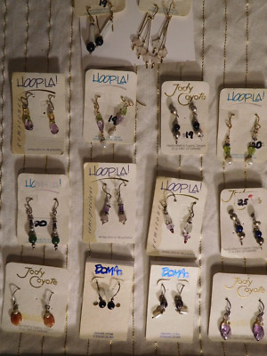 18 Vintage New Pairs Earrings Sterling Natural Semi-Precious Gemstones Hoop-LA