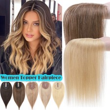 100 Remy Human Hair Topper Toupee Clip In Top Wig Mono Silk Base Hairpiece USA