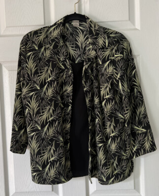 Notations Looks Like Two Pieces 2 In 1 Green Black Fern Print Blouse Small S