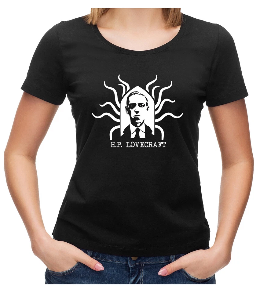 HP Lovecraft Potrait Fan Damen T-Shirt Necronomicon Miskatonic University - Bild 1 von 1