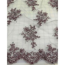 Silver  Pink Floral Embroidered Tulle Lace Fabric