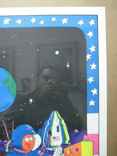 Moon Crap landing Space exploration Vintage Black Light Poster 1972 In#G6148 - Picture 2 of 5
