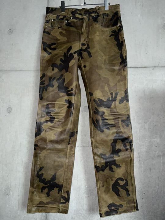 Schott Auth Camouflage Leather Pant Men 600 Size 32 Made in USA Used from Japan
