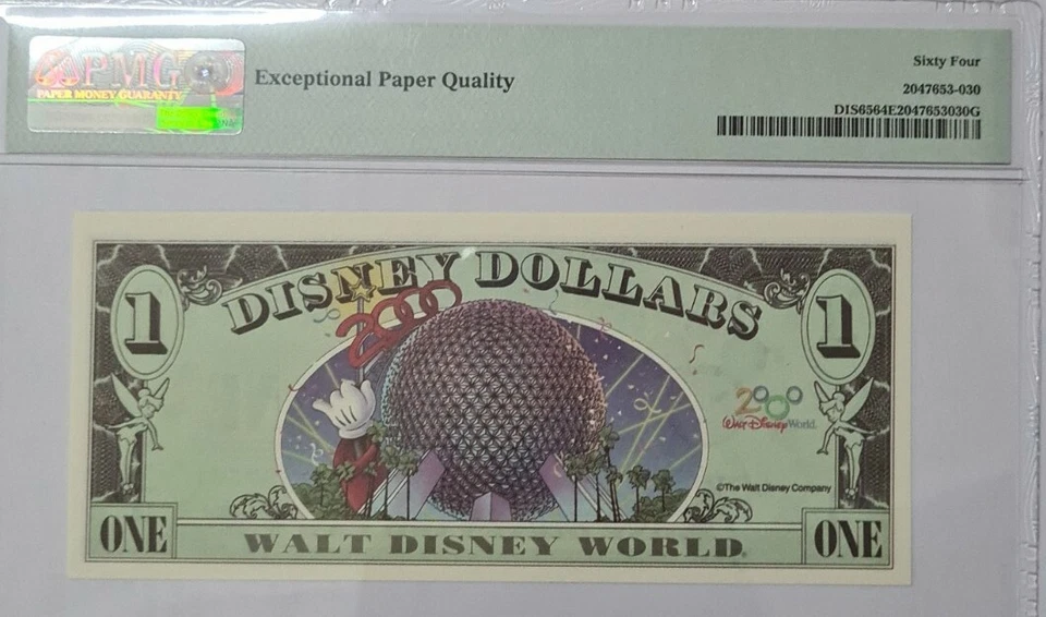 2000 $1 Disney Dollar Mickey PMG64 EPQ UNC @ Block AA @ Millenium Series - Image 4 of 4
