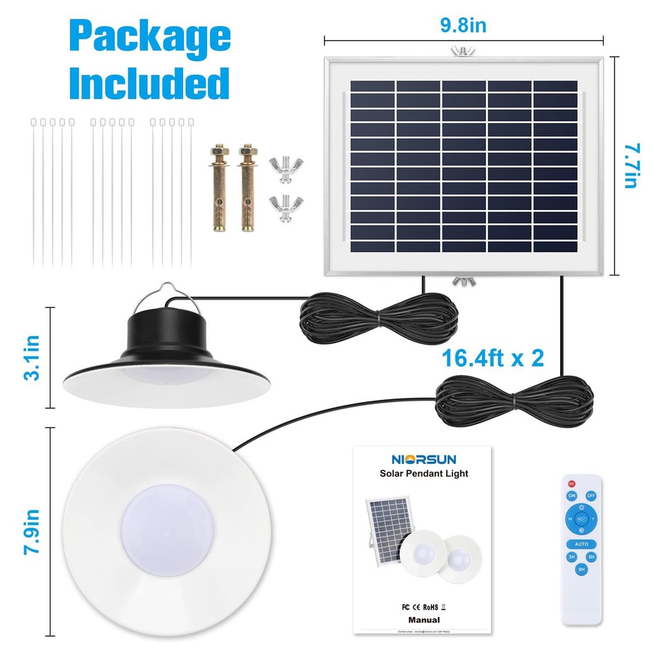 NIORSUN Solar Indoor Lights Outdoor, LED Solar Pendant Lights 3 Color