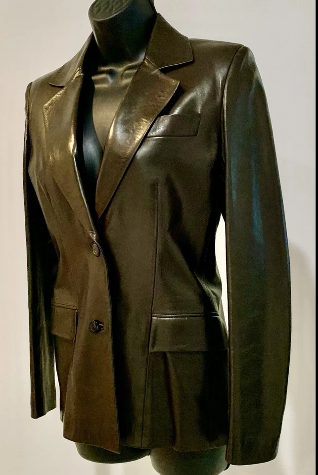 Gucci коричневый кожаный однобортный жакет - Изображение 2 из 4