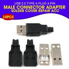 10pc USB 2.0 Type A Plug 4-pin Male Connector Adapter Solder Cover Repair Acc FH