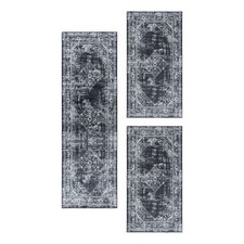 Waschbarer Teppich Flachgewebe Bettumrandung 3-Teilig Läufer Set Baumwollrücken