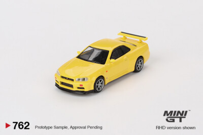 (In Stock) Mini GT #762 Nissan Skyline GT-R R34 Vspec Lighting Yellow (RHD)-