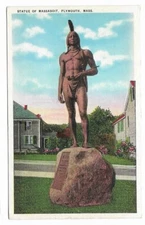 Postcard of Massasoit Statue in Plymouth Massachusetts Native American Statue