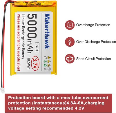 3,7 V 5000 mAh LiPo-Akku, wiederaufladbar, 1S 3C 105080 Lithium-Polymer-Akku