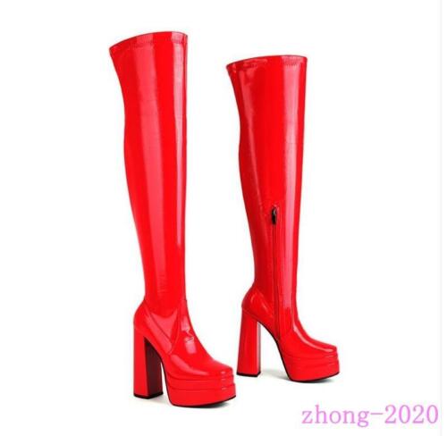 Women's Over The Knee Boots Platform High Heel Side Zip Nightclub Party Shoes SZ - Afbeelding 1 van 11