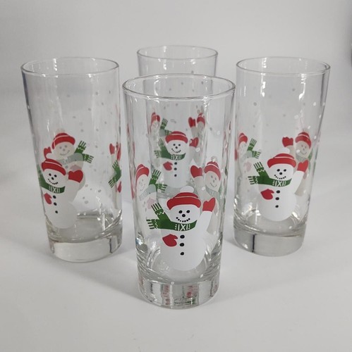 Green Scarf Snowman Glass Tumblers with Snowflakes 12 oz Set of 4 - Picture 2 of 5