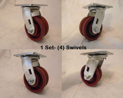 4 X 2 Rigid Caster With V-Groove Wheel - 1500lb Capacity Each, 7/8" Ductile Steel 11 thumbnail image