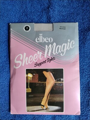 Vintage Elbeo Sheer Magic Support Tights, Size Medium in Oyster.