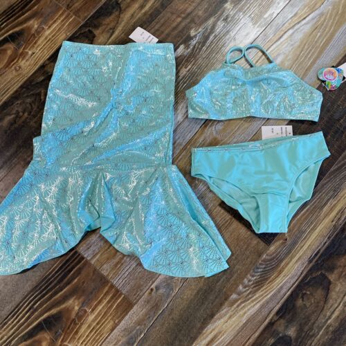 Breaking Waves Big Girls 3-Pc. Mermaid Tails Bikini & Skirt - Mint Size 12 NWT