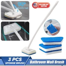 3pc Bathroom Long Handle Brush Wall Floor Scrub Bath Shower Tile Cleaning Tool