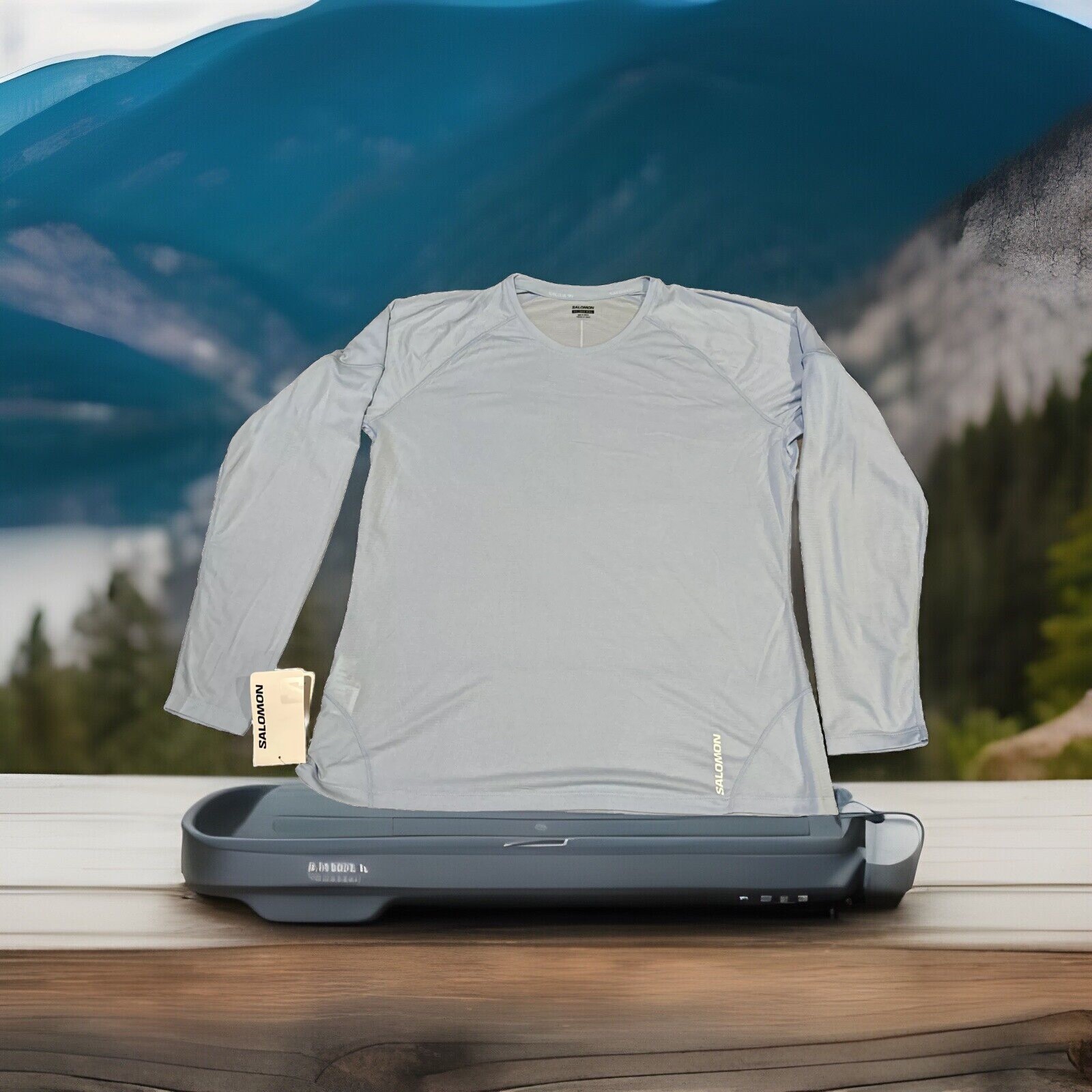 Salomon Camicia Donna Cross Run Manica Lunga Leggera Chambray Blu XXL Nuova