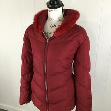 Utex Design Zip Faux Fur Burgundy Down Insulated Quilted Jacket Women's Size L