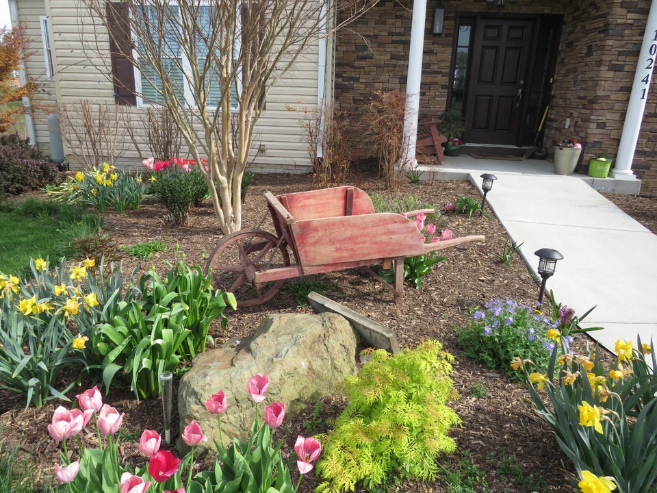 Carretilla de madera antigua - roja - hermosa decoración de patio, excelente estado Foto 4 de 4