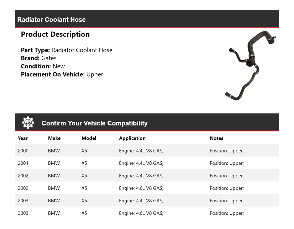 Manguera de refrigerante de radiador para BMW X5 2000-2003 puertas superiores 2001 2002 Foto 2 de 3