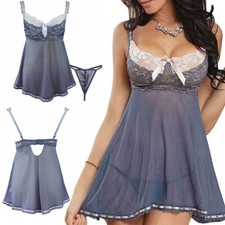 Sexy Lace Lingerie Babydoll Dress Pajamas Straps Underwire Plus Size for Women