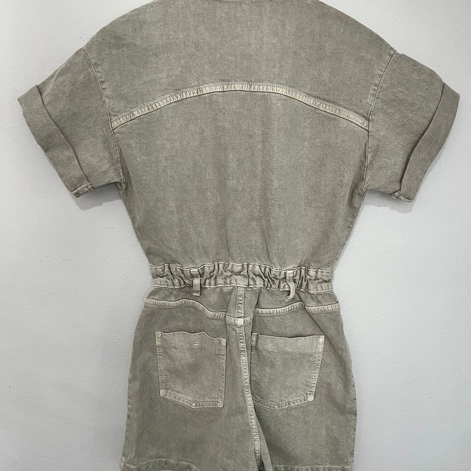 Zara 短袖女式牛仔连身裤卡其色绿色 XS 码 — 第 2/4 张图片