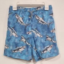 Wonder Nation Boys Shark Print Swim Trunks Blue Striped Board Shorts Size M 8