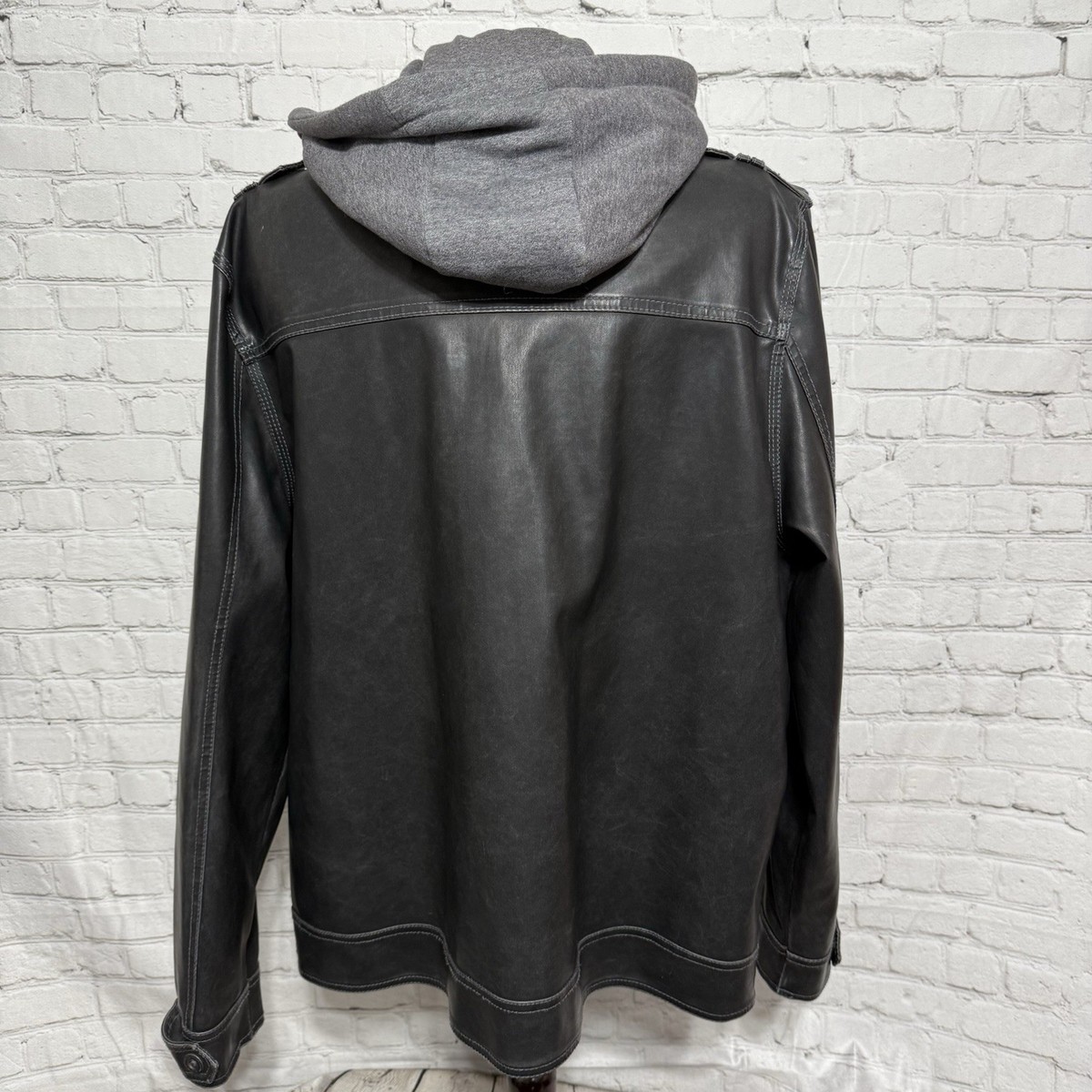 Men's BKE Vegan Leather Jacket XXL Black Full Zip Hoodie
