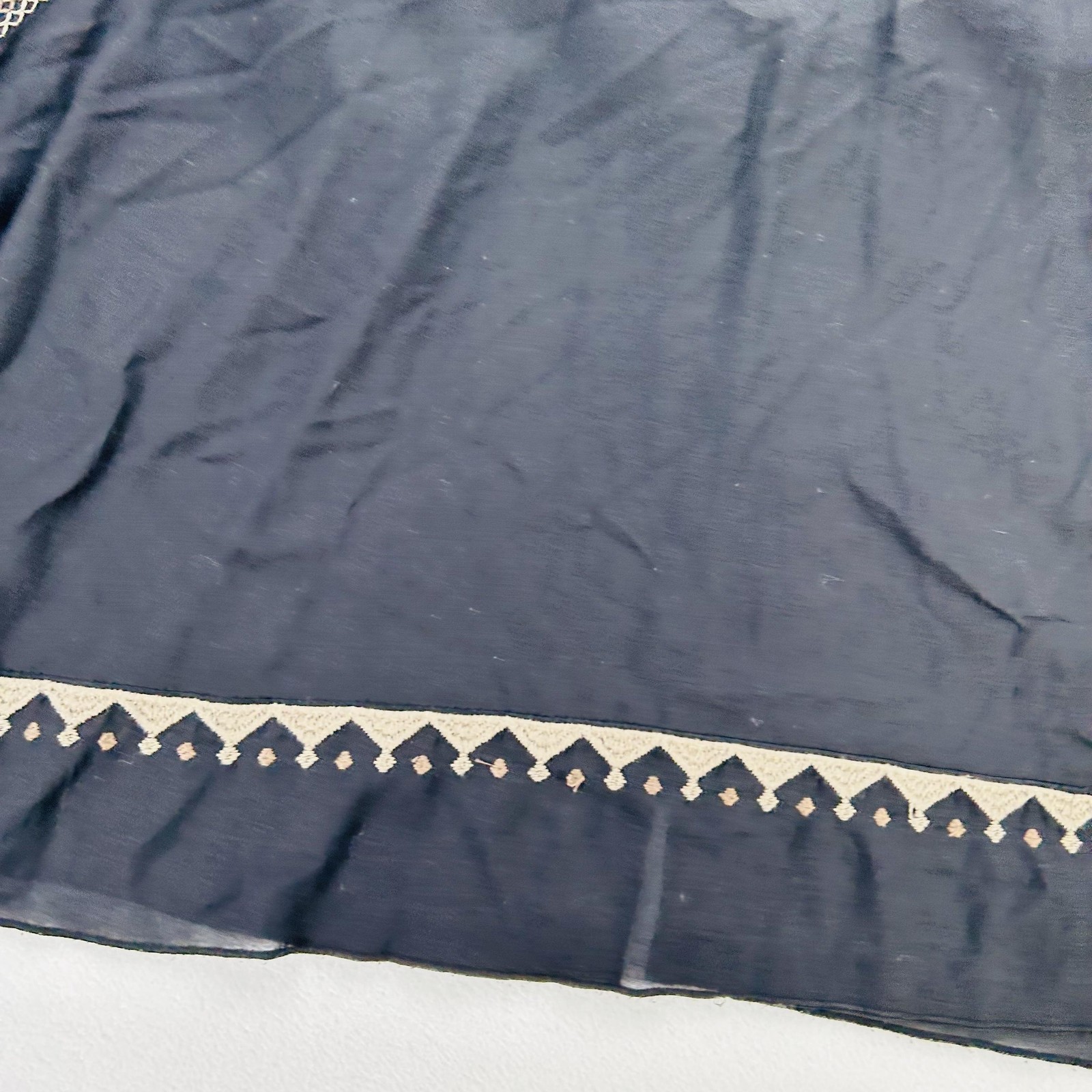 Free People Blouse Womens XS Black Embroidered Boho Peasant Top Sheer Flowy