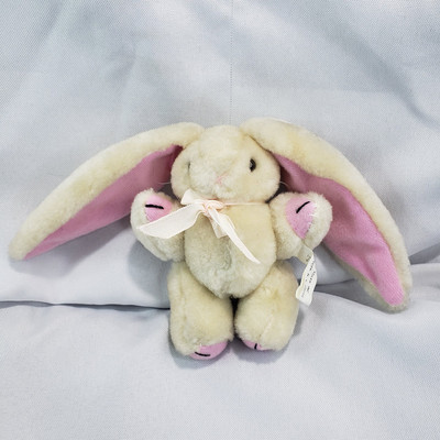Kurt Adler Rabbit Jointed Plush Toy Tan Pink Big Ears Easter Mini 5 Inch