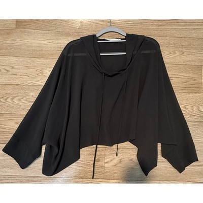 Lauren Vidal Brown Chiffon Hooded Top S Flowy Asymmetrical Sleeve Minimalist