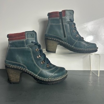 Damen - JOSEF SEIBEL - Schnürstiefelette mit Absatz - blaues Leder - Größe 4 / 37