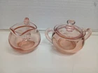 Vintage Heisey "Yeoman" Depression Glass Creamer And Sugar Set "Flamingo" Pink