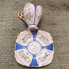 Vintage Genuine Porcelain Japan Cup & Saucer 2-Piece Set Blue White Floral Gold — photo 4