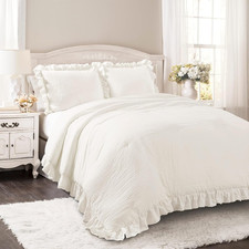 Reyna Ruffle Comforter Set - 3 Piece Cozy Bedding for Dorm Room, White