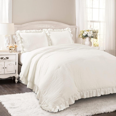 Reyna Ruffle Comforter Set - 3 Piece Cozy Bedding for Dorm Room, White