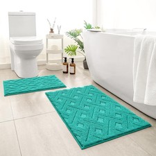 Bathroom Rugs Sets 2 Piece, Extra Soft Shaggy Absorbent Non Slip Machine Teal
