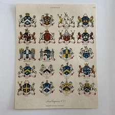 Antique Hand-Colored Engraving  London Livery Companies Heraldic Coat of Arms