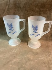 Vintage 1970s Indiana glass Air Force Academy clear satin blue logo coffee mugs