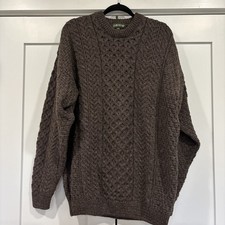 Maglione pescatore Orvis Ireland 100% lana XL marrone maglia cavo uomo