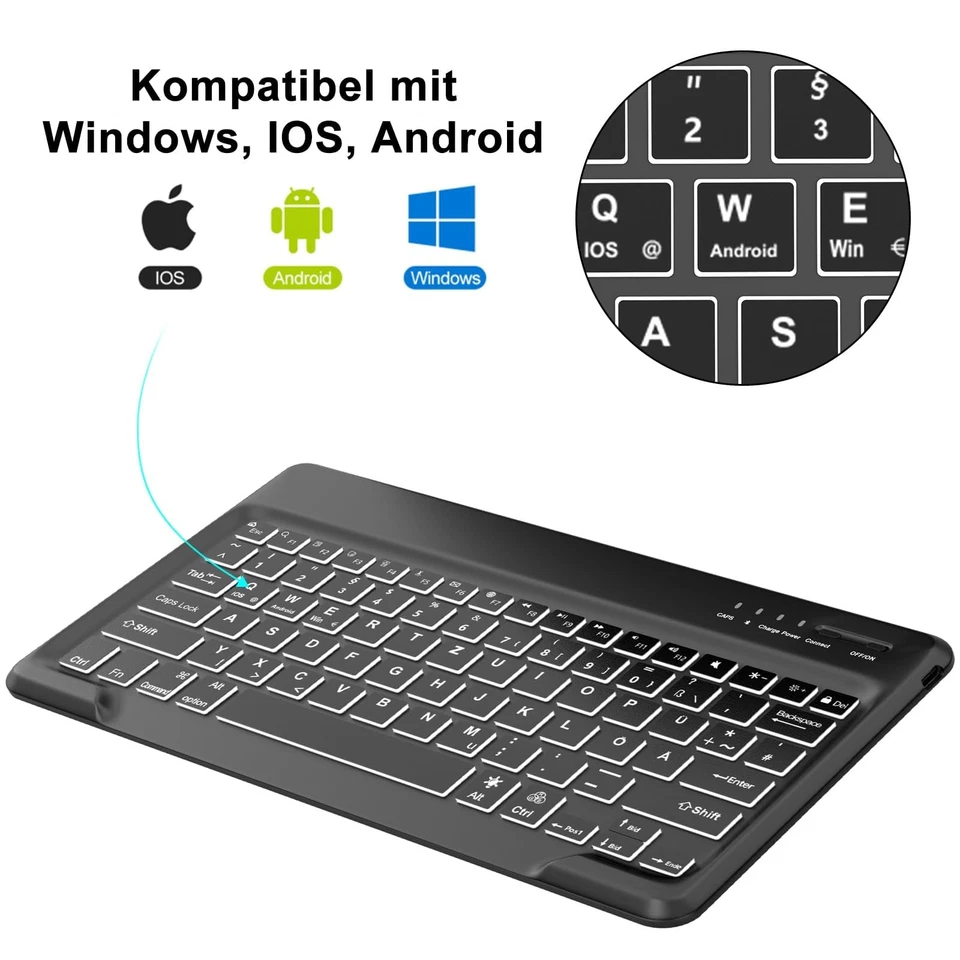 SENGBIRCH Bluetooth Schwarz beleuchtete Tastatur Leicht und schlank für iOS iPad - Bild 3 von 4