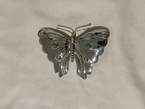 Vintage Casa Prieto Mexico Sterling Silver 925 Turquoise Butterfly Brooch Pin
