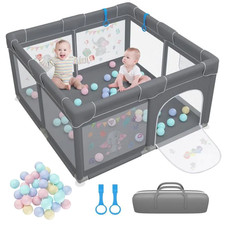 Parc Bébé KITYTETY 30 Boules Lavable Portable 127x127x68cm Gris Int/Ext