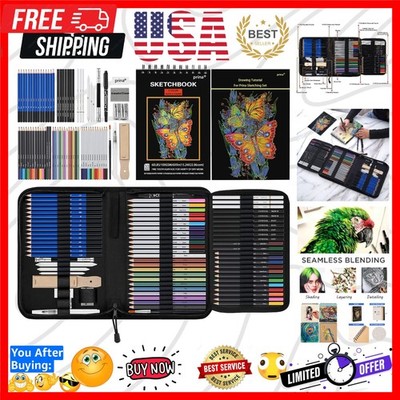76 Pack Drawing Set Sketching Kit, Pro Art Supplies with 3-Color Sketchbook, ...