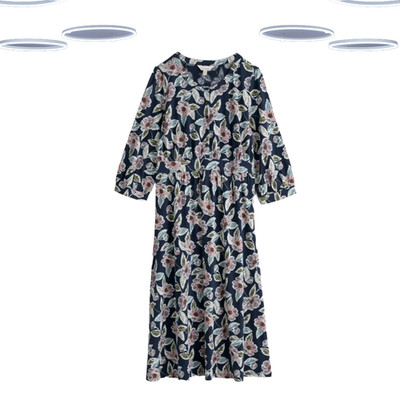 Ex Seasalt Damen Midikleid - 3/4 Ärmel Blumenmuster marineblau geblümt (Größe 10R)