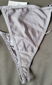 NWT Vintage Silver Tie String Bikini with Fur Tassels Size 7